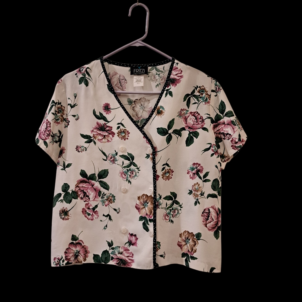 FRITZI Floral Button-Up Blouse -color Cream and Pink size M